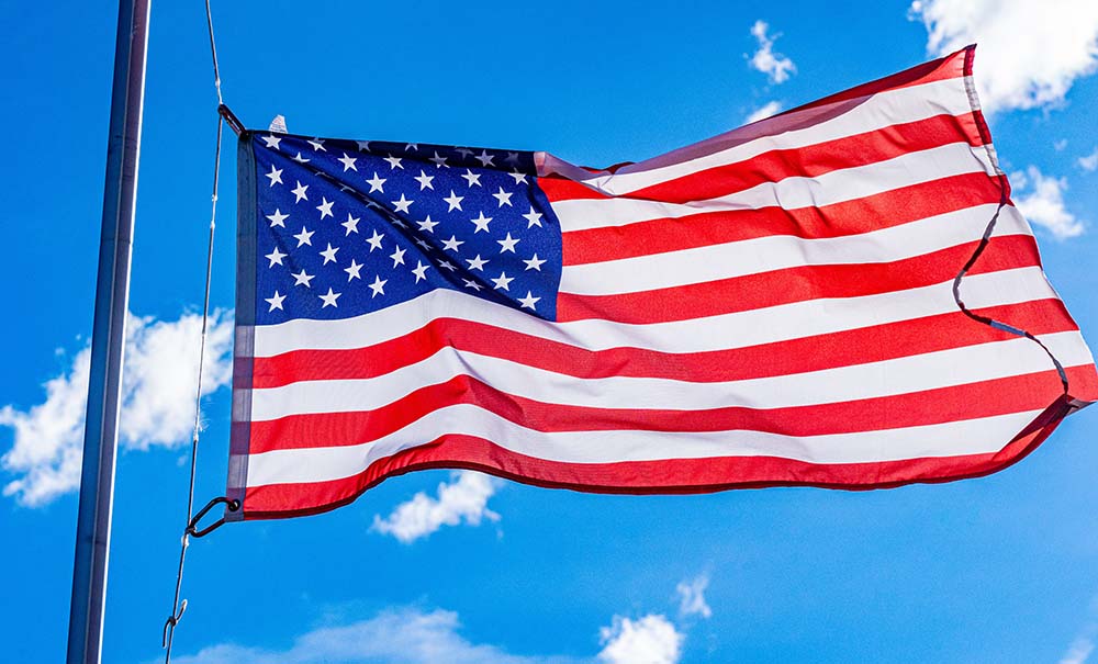 US Flag flying on pole